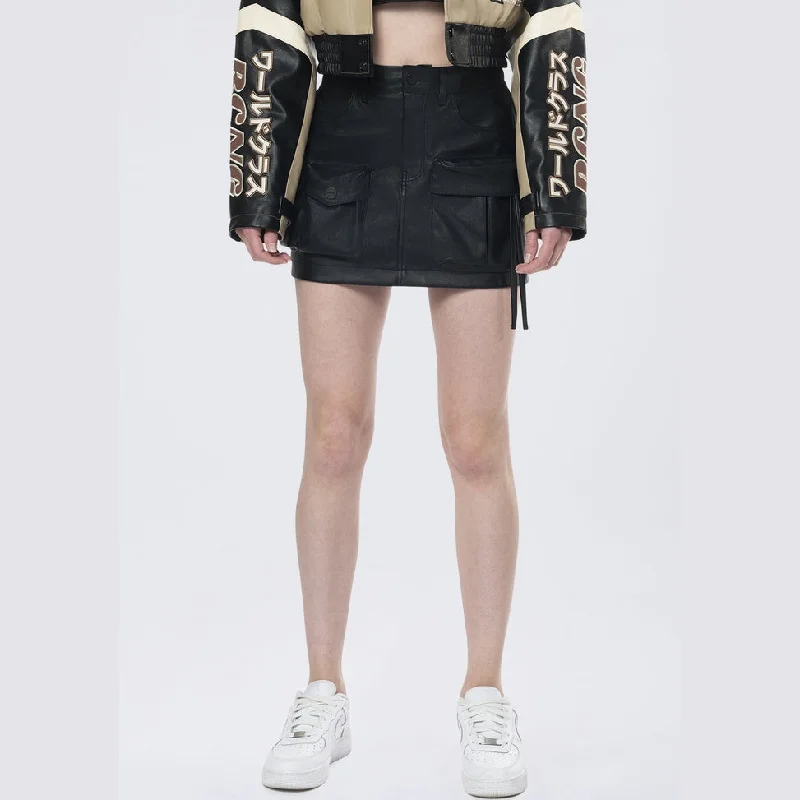 Fashion-Forward Utility Vegan Leather Mini Skirt - Black