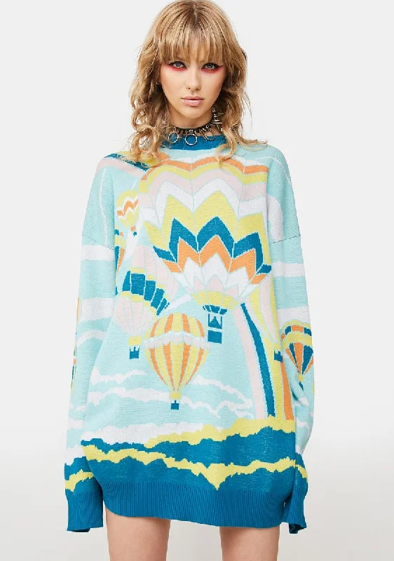 Nordic Minimalist Home Look Bird's Eye View Intarsia Knit Sweater