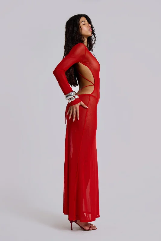 Women's Vacation Outfit Set Versatile Wardrobe Essentials Ziva Dress in Red