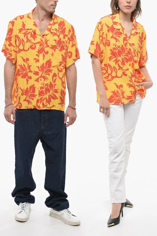 Effortless Chic Apparel Erl Floral Patterned Short Sleeve UNISEX Shirt with Breast Pocke