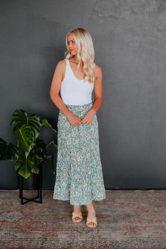 Pastel Styles Addy Floral Skirt - Sage
