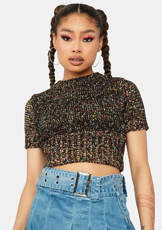 Evening Elegance Secret Gossip Short Sleeve Crop Sweater