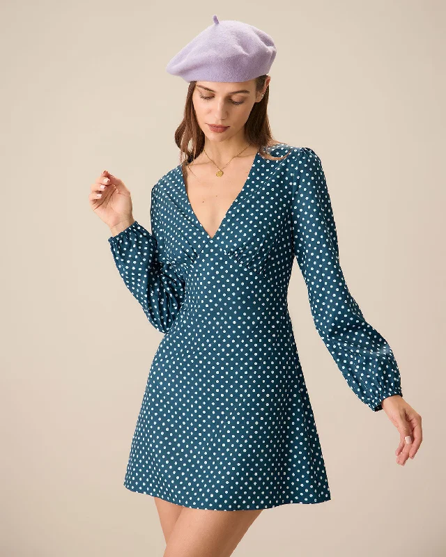 Women's Trendy Outfits Trendy And Individual Women's Fashion Women's Navy V-neck Polka Dot Mini Dress