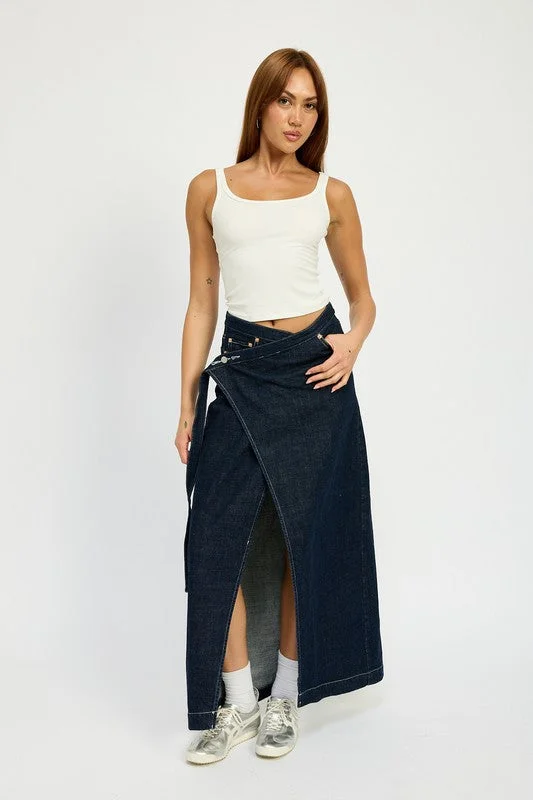 Chic Outfits Hot Girl That’s A Wrap Denim Maxi Skirt
