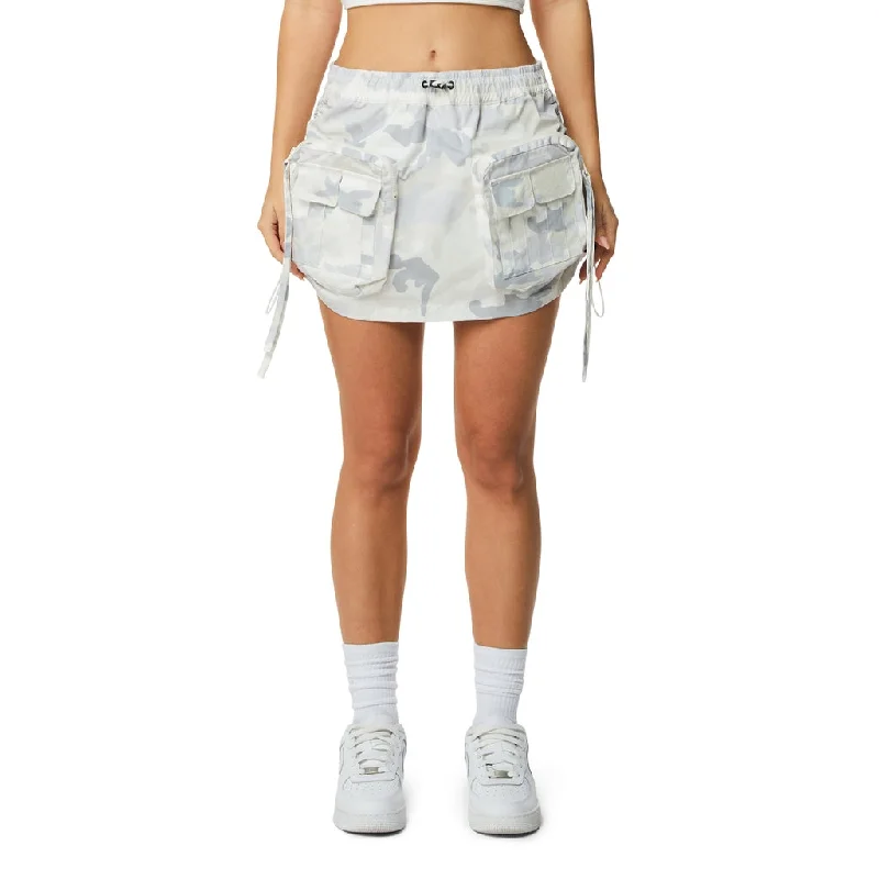 Chic Style Shirring Utility Mini Skirt - Oatmeal Camo
