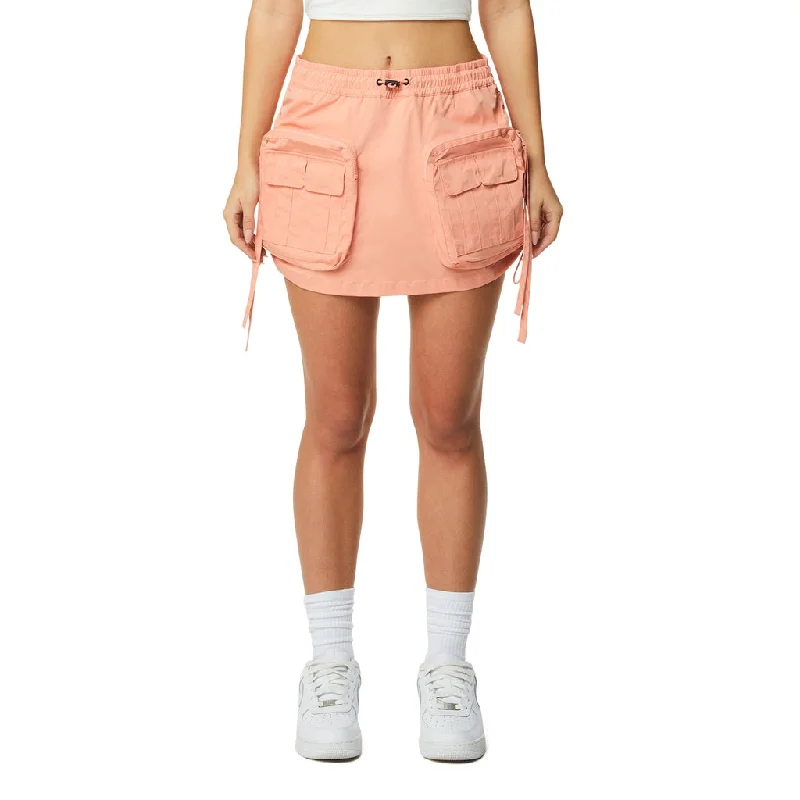 Spring Fashion Shirring Utility Mini Skirt - Sand Coral