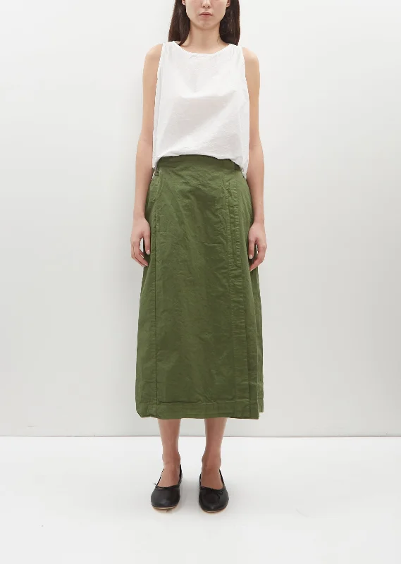 Romantic Detailing Wrap Cotton Canvas Skirt — Green