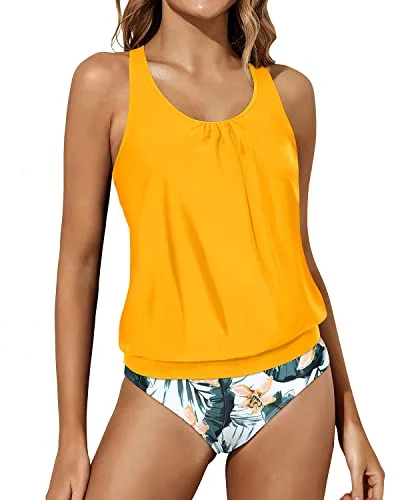 Exclusive Discount Racerback Tank Tops Bottoms Two Piece Swimsuit Blouson Swimwear-Yellow Flowers Exclusive Discount Racerback Tank Tops Bottoms Two Piece Swimsuit Blouson Swimwear-Yellow Flowers