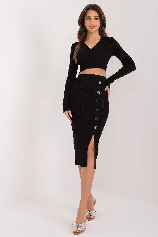 Holiday Glam Factory Price Ribbed Cropped Sweater And Button Accent Midi Skirt Two Piece Set Holiday Glam Factory Price Ribbed Cropped Sweater And Button Accent Midi Skirt Two Piece Set