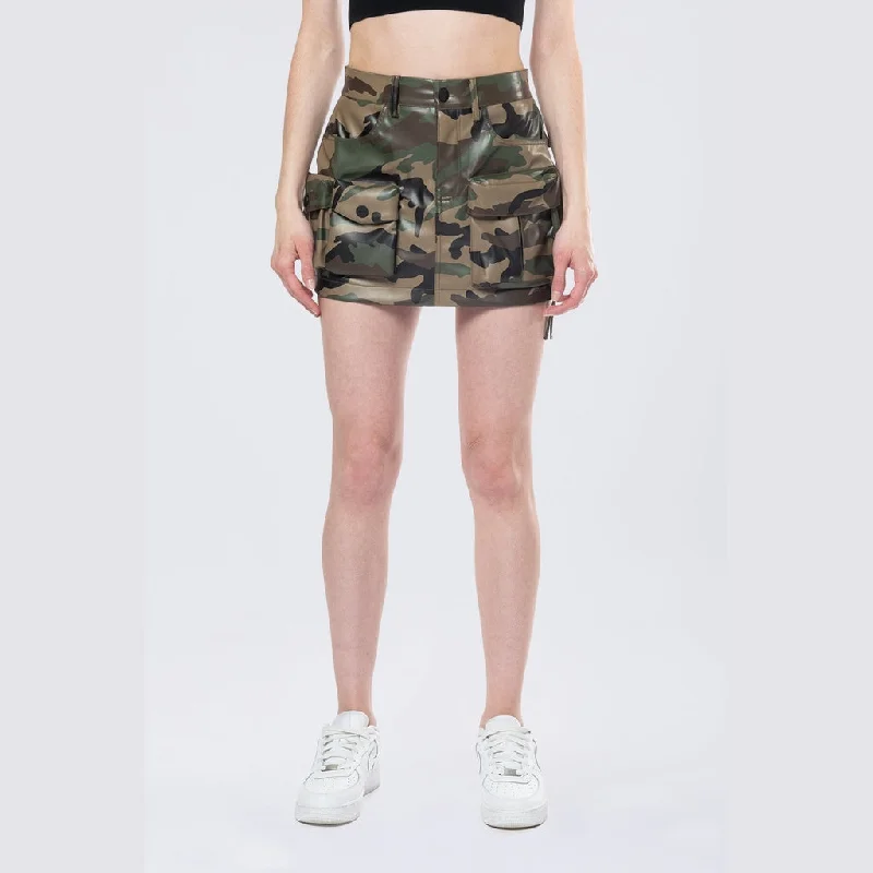 Fashion Deal Utility Vegan Leather Mini Skirt - Wood Camo