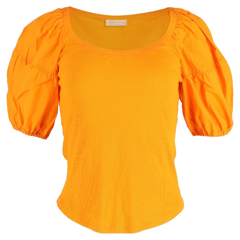 Casual Chic Ulla Johnson Scoop Neck Short Sleeve T-Shirt in Orange Cotton