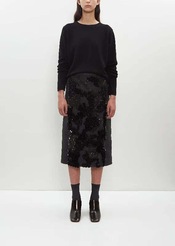 Chic And Trendy Wool Embellished Midi Skirt
