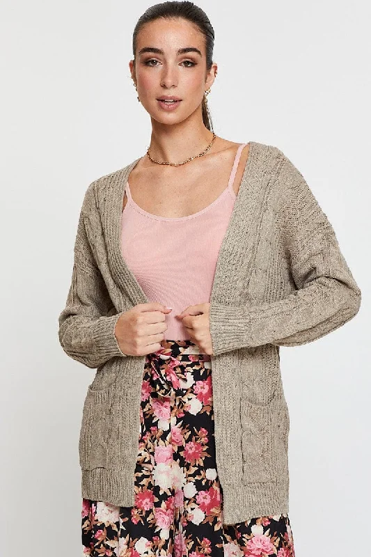Women's Formal Event Attire Fashion Sale Beige Knit Cardigan Long Sleeve Relaxed Cable Women's Formal Event Attire Fashion Sale Beige Knit Cardigan Long Sleeve Relaxed Cable