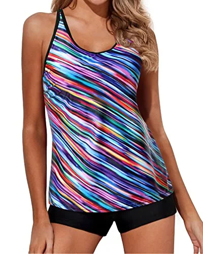 Insane Discount Onslaught Athletic Tankini Swimsuits For Women Tummy Control And Boy Shorts-Color Oblique Stripe Insane Discount Onslaught Athletic Tankini Swimsuits For Women Tummy Control And Boy Shorts-Color Oblique Stripe
