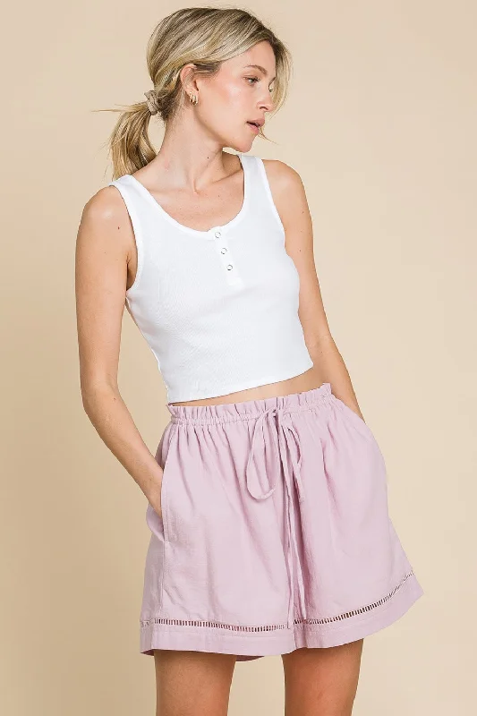 Limited Time Deal Hot Girl Nu Lab High Waist Drawstring Cotton Shorts In Mauve