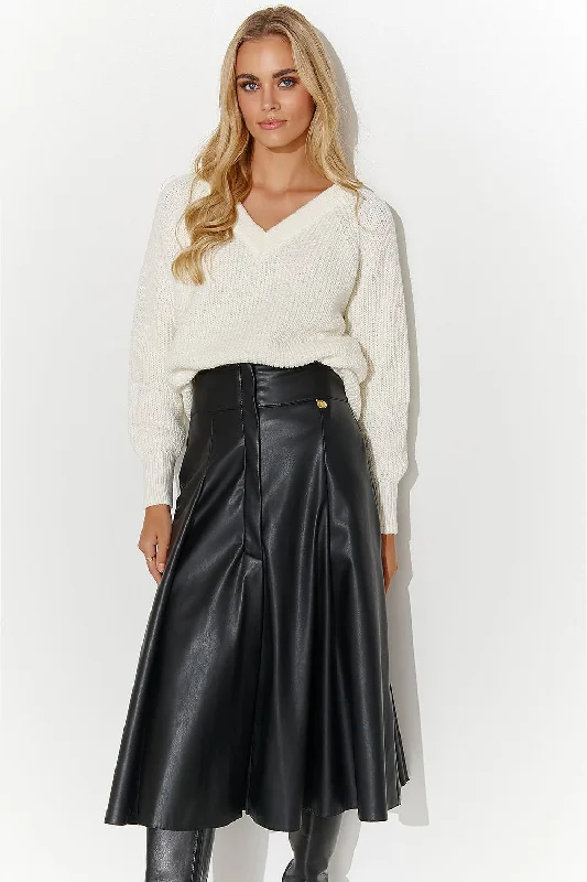 Summer Fashion Makadamia Faux Leather Midi Skirt In Black