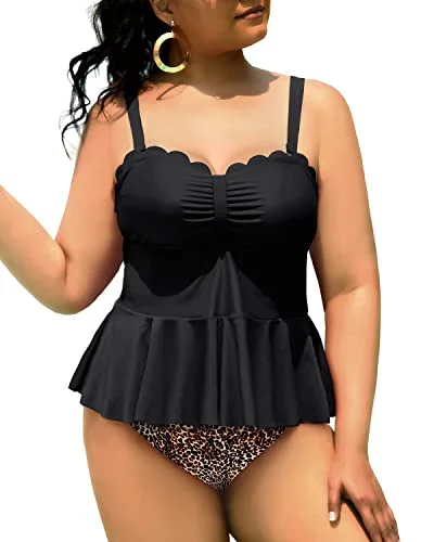 Fresh Styles, Fresh Deals Women's Adjustable Straps Removable Padded Bras Plus Size Tankini Swimsuits-Black And Leopard Fresh Styles, Fresh Deals Women's Adjustable Straps Removable Padded Bras Plus Size Tankini Swimsuits-Black And Leopard