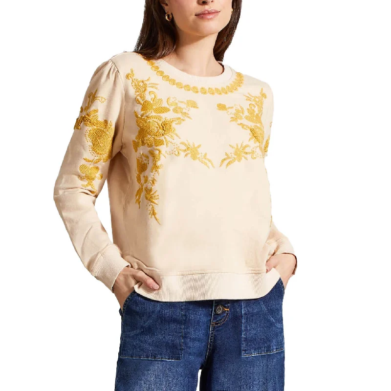 Winter Warehouse Sale Tribal Crew Neck Top With Embroidery - Moonstone
