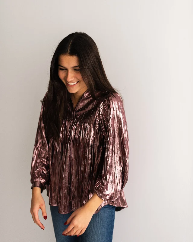Don't Miss Out Just Us Rose Shimmer Morgan Top