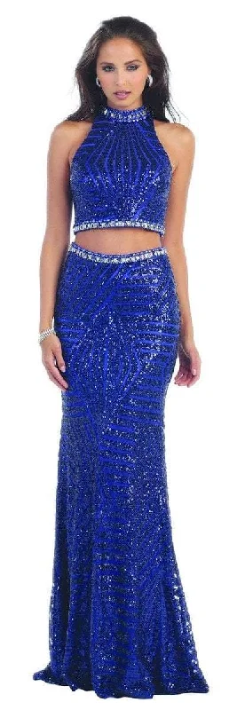 Sophisticated Fashion May Queen RQ7338 Halter Fully Sequined Top & Long Skirt