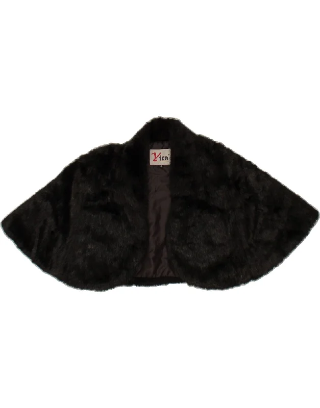 Festival Fashion VINTAGE Womens Faux Fur Bolero Jacket UK 14 Medium Black Acrylic