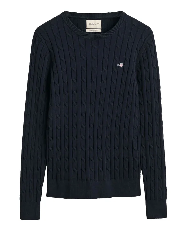 Timeless Women's Clothes Stretch Cotton Cable Crew Neck Jumper - Evening Blue