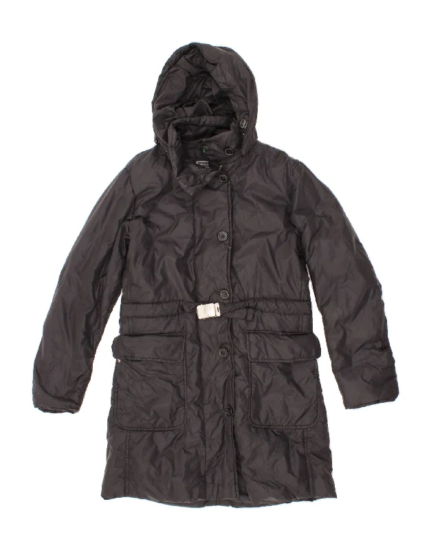 Women's Trendy Apparel BENETTON Womens Hooded Padded Coat UK 14 Large Black