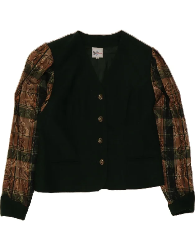 Fashionable Women's Wardrobe VINTAGE Womens Crop 4 Button Blazer Jacket EU 44 Large Green Paisley Wool