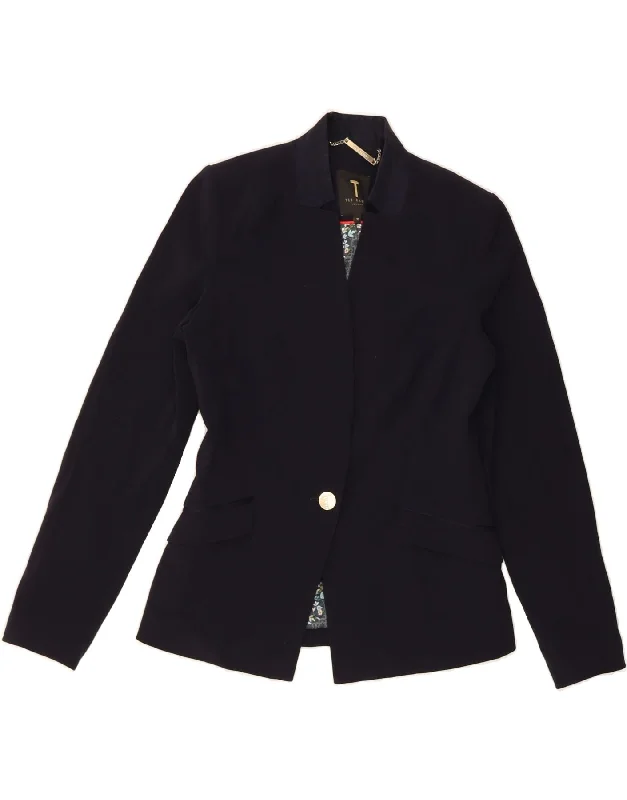 Fashionable Tops for Women TED BAKER Womens 1 Button Blazer Jacket Size 2 Small Navy Blue Polyester