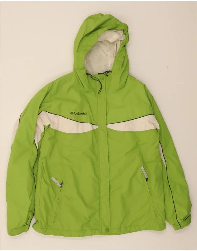 Women's Trendy Attire COLUMBIA Womens Hooded Windbreaker Jacket UK 18 XL Green Colourblock Nylon