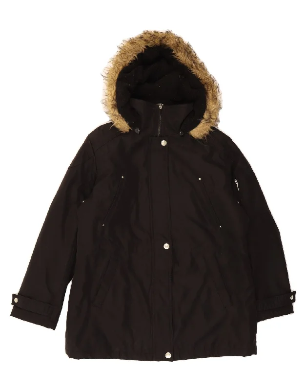 Stylish Outerwear Clothing For Women LONDON FOG Womens Hooded Parka Jacket UK 16 Large Black Polyester