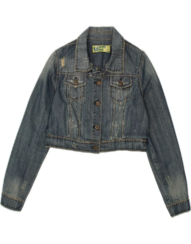 Clothing Brands VINTAGE Womens Crop Denim Jacket UK 14 Medium Blue Cotton