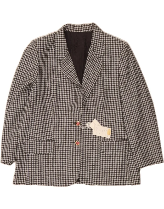 Women's Elegant Outfit VINTAGE Womens 2 Button Blazer Jacket IT 49 XL Grey Houndstooth