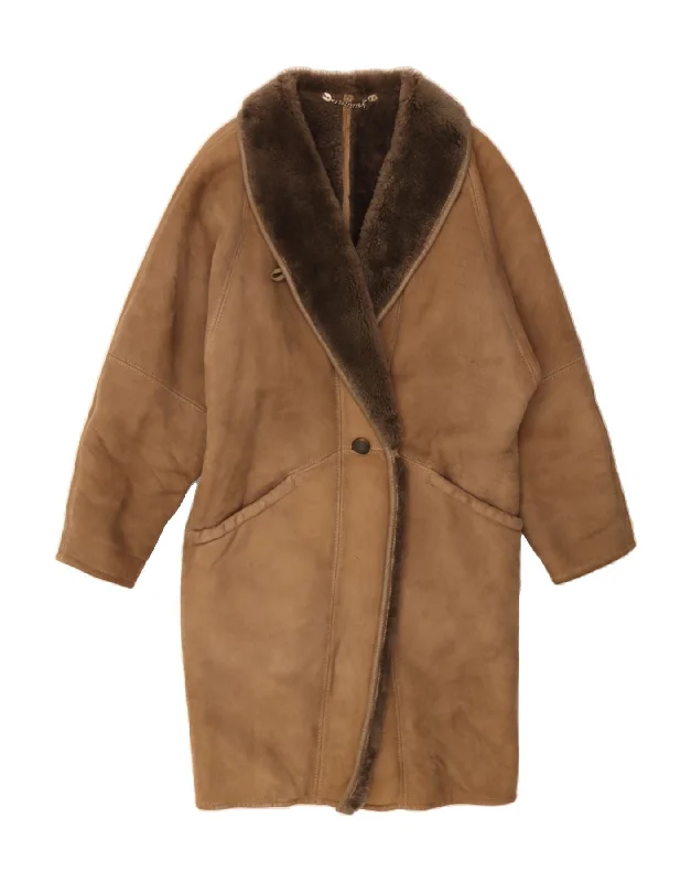 Women's Activewear Outfit VINTAGE Womens Shearling Coat UK 16 Large Brown