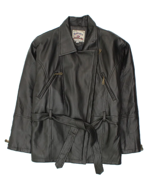 City Fashion VINTAGE Womens Leather Jacket UK 14 Medium Black