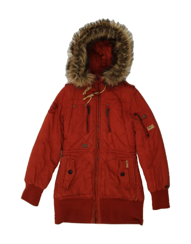 Women's Comfortable Apparel KHUJO Womens Hooded Padded Coat UK 14 Large Red Cotton