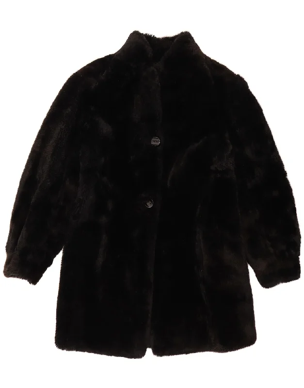 Free Spirited Fashion VINTAGE Womens Faux Fur Overcoat UK 10 Small Black