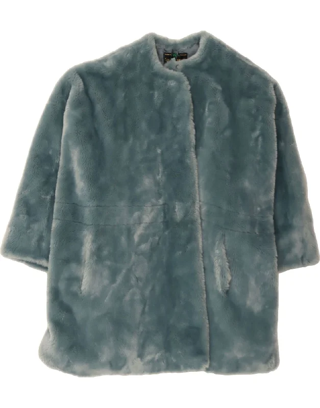 Women's Versatile Apparel VINTAGE Womens Faux Fur Overcoat UK 22 3XL Blue