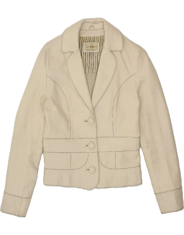 Trendy Women's Apparel WILSON Womens 3 Button Blazer Jacket UK 6 XS Off White Leather Trendy Women's Apparel WILSON Womens 3 Button Blazer Jacket UK 6 XS Off White Leather