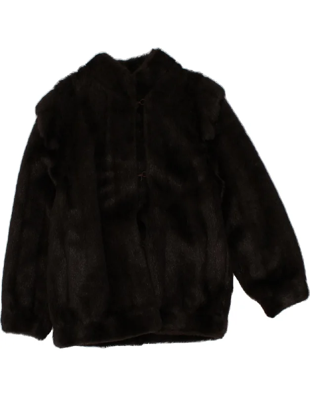 Women's Cozy Clothes VINTAGE Womens Faux Fur Jacket UK 12 Medium Brown
