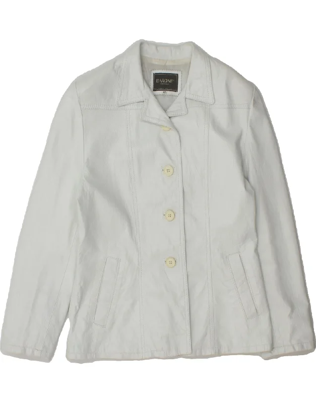 Women's Athleisure Apparel BARONE Womens Leather Jacket UK 14 Medium White Leather