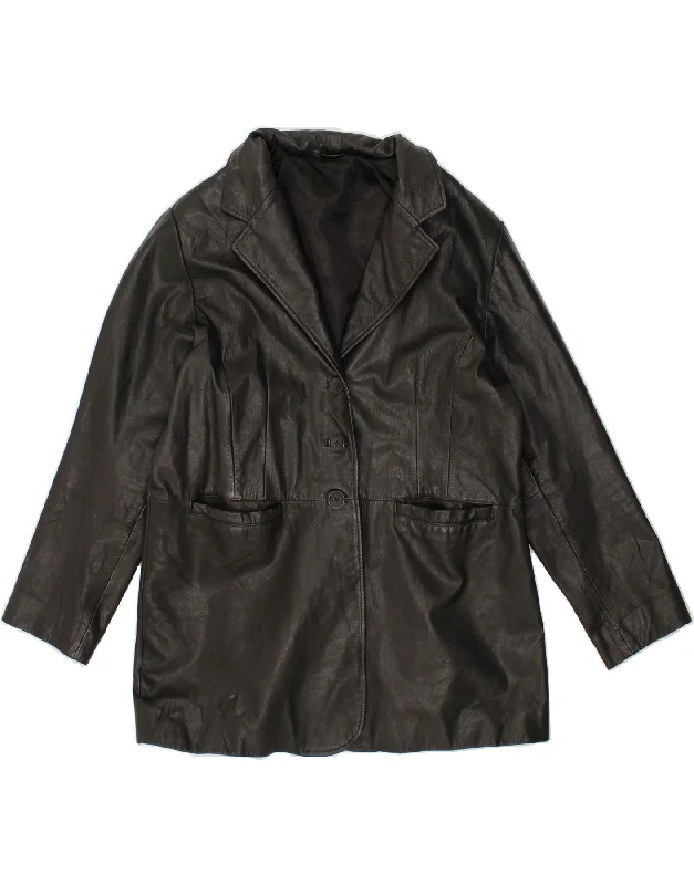 Women's Casual Apparel For Weekends VINTAGE Womens Leather 3 Button Blazer Jacket UK 20 2XL Black Leather