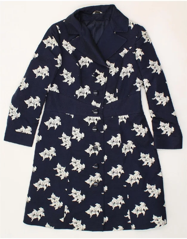 Sale On Sale VINTAGE Womens Overcoat IT 46 Large Navy Blue Floral