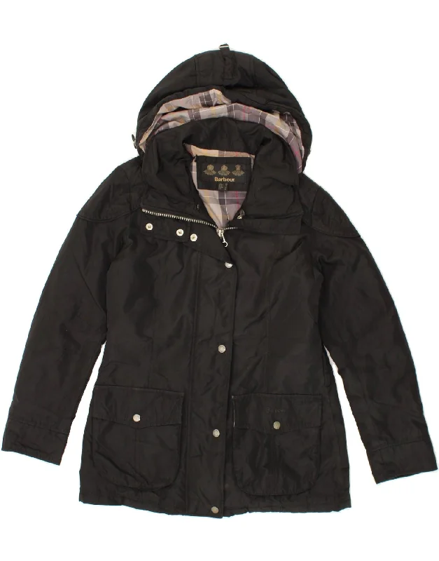 Luxury Women's Clothing BARBOUR Womens Hooded Quilted Jacket UK 10 Small Black Polyester