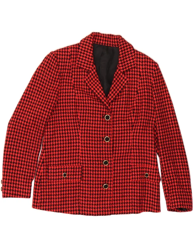 Women's Sporty Chic Clothes VINTAGE Womens 4 Button Blazer Jacket UK 12 Medium Red Houndstooth Women's Sporty Chic Clothes VINTAGE Womens 4 Button Blazer Jacket UK 12 Medium Red Houndstooth