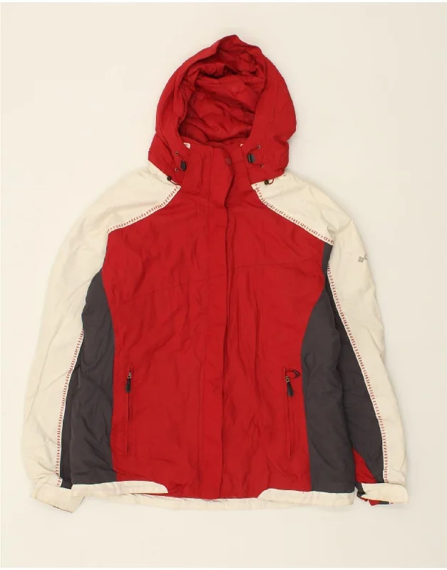 Sporty Streetwear COLUMBIA Womens Hooded Windbreaker Jacket UK 16 Large Red Colourblock
