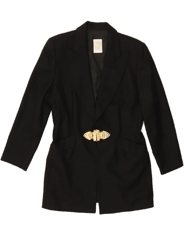 Edgy Fashion FERRE Womens 1 Button Blazer Jacket IT 44 Medium Black Cupro