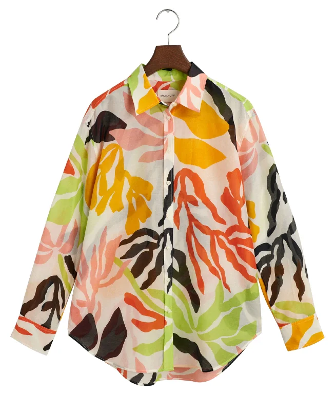 Edgy Fashion Relaxed Fit Palm Print Cotton Silk Shirt - Medal Yellow