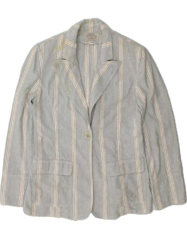 Women's Vacation Outfit Set ARMANI JEANS Womens 1 Button Blazer Jacket UK 14 Large Grey Striped Cotton