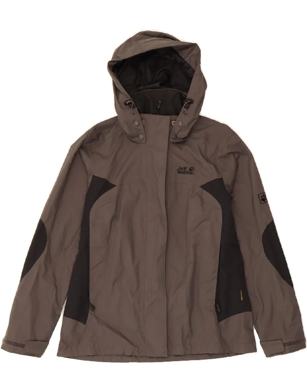 Women's Trendy Activewear Apparel JACK WOLFSKIN Womens Hooded Rain Jacket UK 12/14 Medium Grey Colourblock Women's Trendy Activewear Apparel JACK WOLFSKIN Womens Hooded Rain Jacket UK 12/14 Medium Grey Colourblock